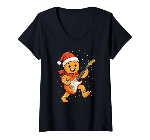 Damen Ginger Bread E-Gitarre Merry Christmas Xmas Jungen Mädchen T-Shirt mit V-Ausschnitt Damen Ginger Bread E-Gitarre Merry Christmas Xmas Jungen Mädchen T-Shirt mit V-Ausschnitt von GingerBreadAxis1