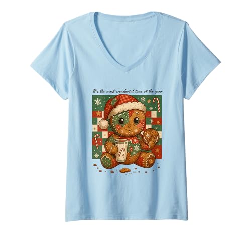 Damen It's The Most Wonderful Time of The Year Lebkuchenfreude T-Shirt mit V-Ausschnitt Damen It's The Most Wonderful Time of The Year Lebkuchenfreude T-Shirt mit V-Ausschnitt von Gingerbread Christmas Cheer Holiday Season Magic