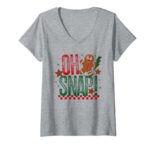 Damen Oh Snap Weihnachten Lebkuchenmann Retro Urlaub Backen T-Shirt mit V-Ausschnitt Damen Oh Snap Weihnachten Lebkuchenmann Retro Urlaub Backen T-Shirt mit V-Ausschnitt von Gingerbread Man T-Shirt Co.