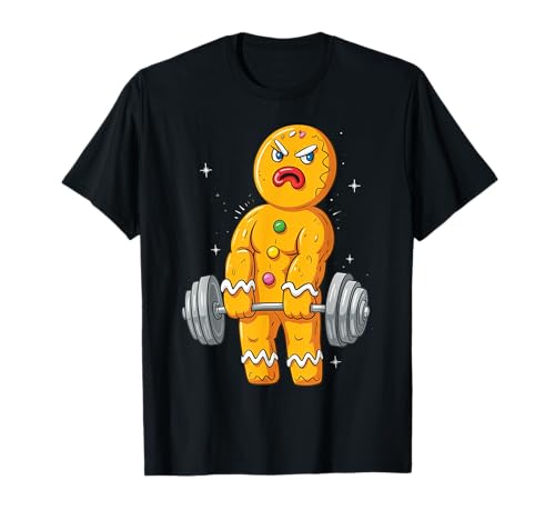 Lebkuchenmann Gingershred Funny Gingerbread Man Gym Bodybuilding Weihnachten T-Shirt von Gingerbread Man Weightlifting Christmas Fitness