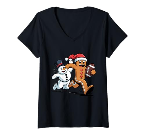Damen Weihnachten American Football Lebkuchenmann Schneemann Jungen Herren T-Shirt mit V-Ausschnitt Damen Weihnachten American Football Lebkuchenmann Schneemann Jungen Herren T-Shirt mit V-Ausschnitt von Gingerbread Snowman Football Xmas