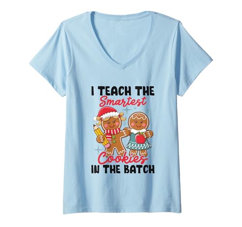Damen Ich bringe die intelligentesten Kekse im Stapel bei T-Shirt mit V-Ausschnitt Damen Ich bringe die intelligentesten Kekse im Stapel bei T-Shirt mit V-Ausschnitt von Gingerbread Teacher Holiday Fun