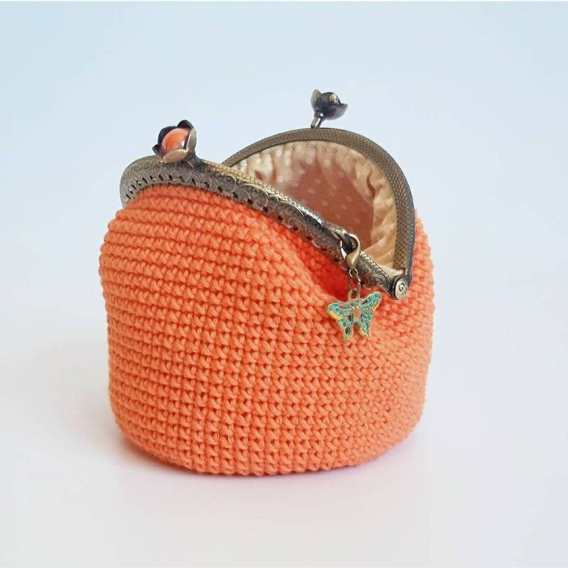 Mittlere Mandarinenfarbene Häkeltasche Im Boho-Chic-stil, Damen-Häkelgeldbörse Mit Clipverschluss, Handgemachtes Geschenk Für Frauen von GingeryWasabi