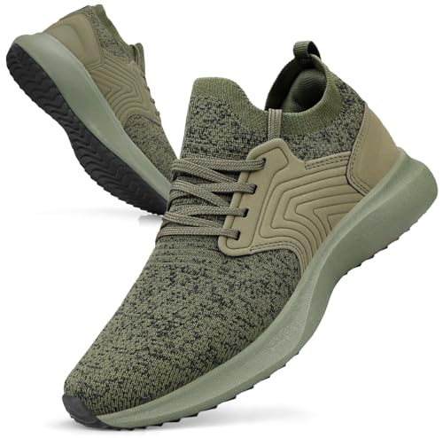 Giniros Laufschuhe Herren Sportschuhe Sneaker Turnschuhe Herren Schuhe Freizeit Walkingschuhe Straßenlaufschuhe Tennis Fitness Jogging Leichtgewichts Atmungsaktiv Casual Schuhe Schlüpfen Grün 42EU von Giniros
