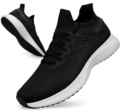 Giniros Laufschuhe Herren Turnschuhe Sportschuhe Sneaker Running Tennisschuhe Freizeit Straßenlaufschuhe Fashion Leichtgewichts Atmungsaktiv Slip on Fitness Gym Joggingschuhe Schwarz Weiß 41EU von Giniros