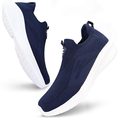 Giniros Schuhe Herren Laufschuhe Slip On Sneaker Leichte Atmungsaktiv Sportschuhe Bequem Turnschuhe für Outdoor Fitness Straßenlaufschuhe Walkingschuhe, Dunkelblau 40EU von Giniros