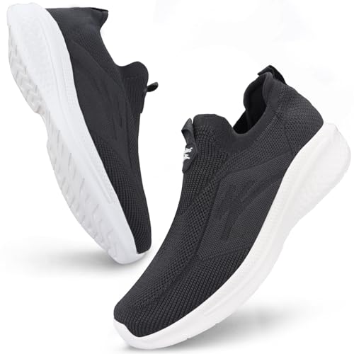 Giniros Schuhe Herren Sneaker Ohne Schnuersenkel Slip-on Schuhe Mesh Atmungsaktiv Leicht Laufschuhe Casual Sportschuhe Bequem Turnschuhe Leichtgewichts Outdoor Joggingschuhe, Dunkelgrau 45EU von Giniros