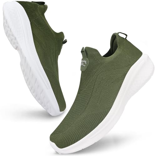 Giniros Schuhe Herren Laufschuhe Slip On Sneaker Leichte Atmungsaktiv Sportschuhe Bequem Turnschuhe für Outdoor Fitness Straßenlaufschuhe Walkingschuhe, Grün 41EU von Giniros