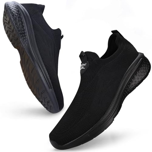 Giniros Schuhe Herren Sneaker Ohne Schnuersenkel Slip-on Schuhe Mesh Atmungsaktiv Leicht Laufschuhe Casual Sportschuhe Bequem Turnschuhe Leichtgewichts Outdoor Joggingschuhe, Schwarz 41EU von Giniros