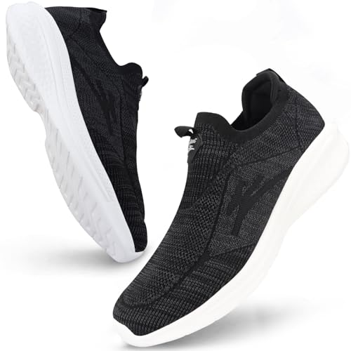 Giniros Slip On Sneaker Herren Ohne Schnürsenkel Schuhe Outdoor Sportschuhe Laufschuhe Leichtgewichts Atmungsaktiv Freizeit Straßenlaufschuh Outdoor Fitness Jogging Sportsschuhe, Schwarz und weiß 44EU von Giniros