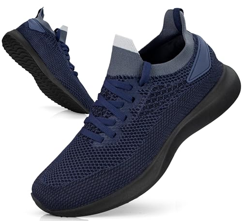 Giniros Schuhe Herren Turnschuhe Sportschuhe Sneaker Running Tennisschuhe Freizeit Straßenlaufschuhe Fashion Leichtgewichts Atmungsaktiv Slip on Fitness Gym Joggingschuhe Dunkelblau 42EU von Giniros