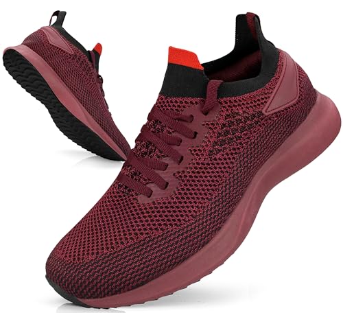 Giniros Sneaker Herren Laufschuhe Sportschuhe Slip on Turnschuhe Joggingschuhe Atmungsaktiv Leichtgewichts Fashion Walkingschuhe Outdoor Fitness Jogging Rot 44EU von Giniros