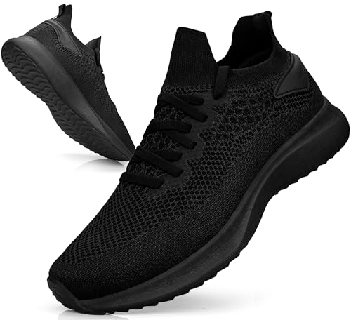Giniros Sportschuhe Herren Turnschuhe Laufschuhe Sneaker Leichtgewich Atmungsaktiv Schlüpfen Walkingschuhe Casual Schuhe Tennis Fitness Jogging Schwarz 44EU von Giniros