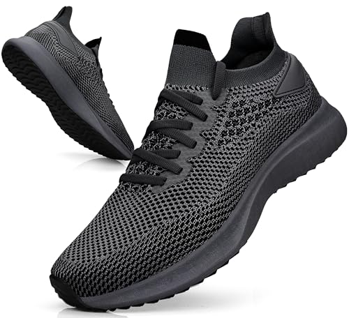 Giniros Sportschuhe Herren Turnschuhe Laufschuhe Sneaker Running Tennisschuhe Freizeit Straßenlaufschuhe Leichtgewichts Atmungsaktiv Slip on Fitness Gym Dunkelgrau 43EU von Giniros