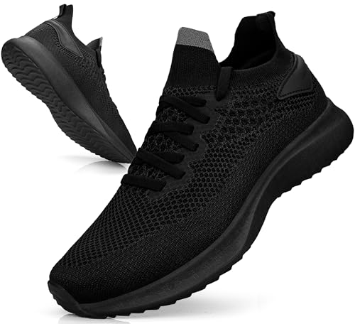 Giniros Sportschuhe Herren Turnschuhe Laufschuhe Sneaker Running Tennisschuhe Freizeit Straßenlaufschuhe Leichtgewichts Atmungsaktiv Slip on Fitness Gym Schwarz 44EU von Giniros