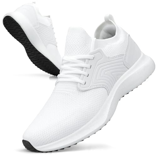 Giniros Sportschuhe Turnschuhe Sneaker Laufschuhe Herren Freizeit Walkingschuhe Straßenlaufschuhe Tennis Fitness Jogging Leichtgewichts Atmungsaktiv Casual Schuhe Schlüpfen Weiß 40 EU von Giniros