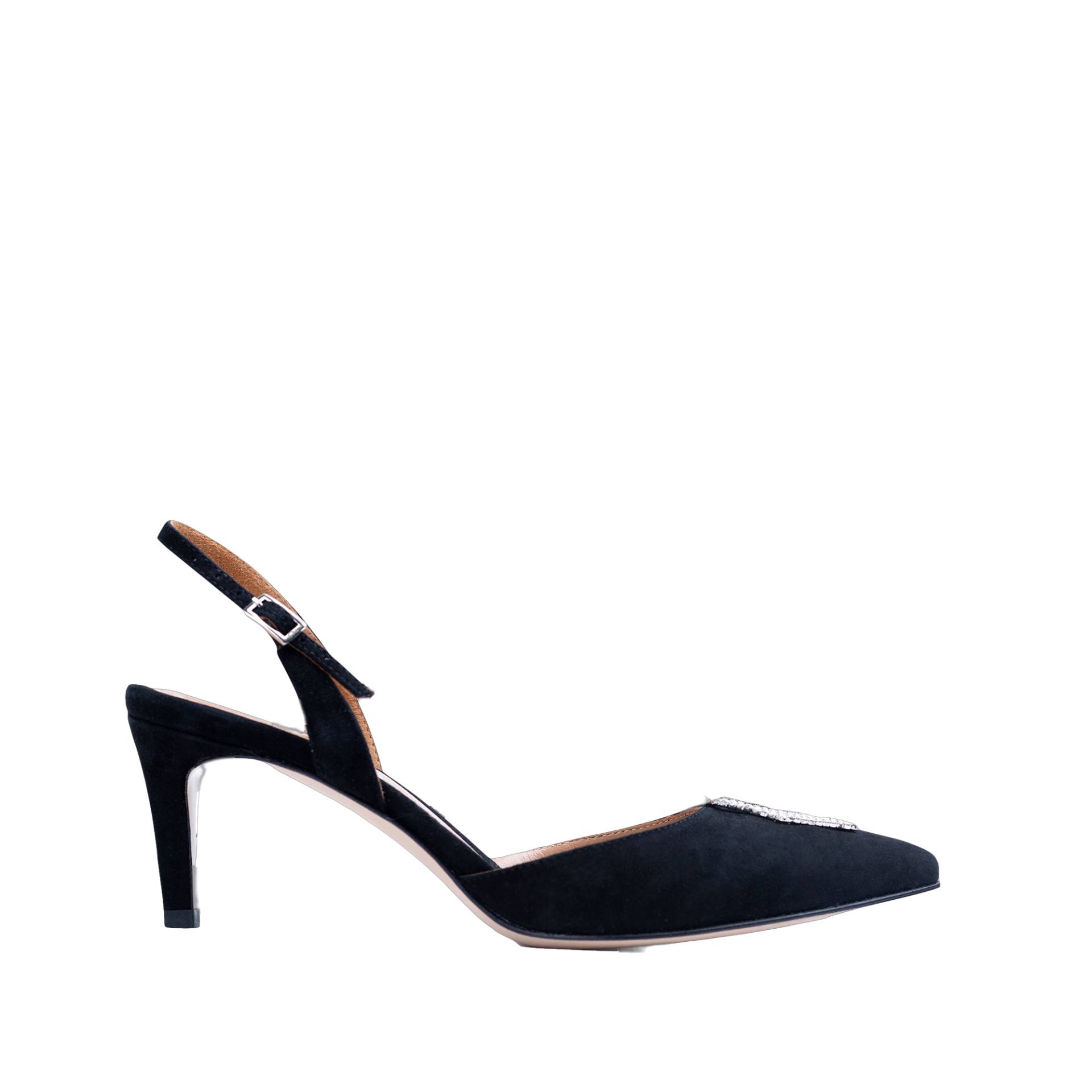 Alice Black Suede and Crystal Buckle Slingback Pumps von Ginissima