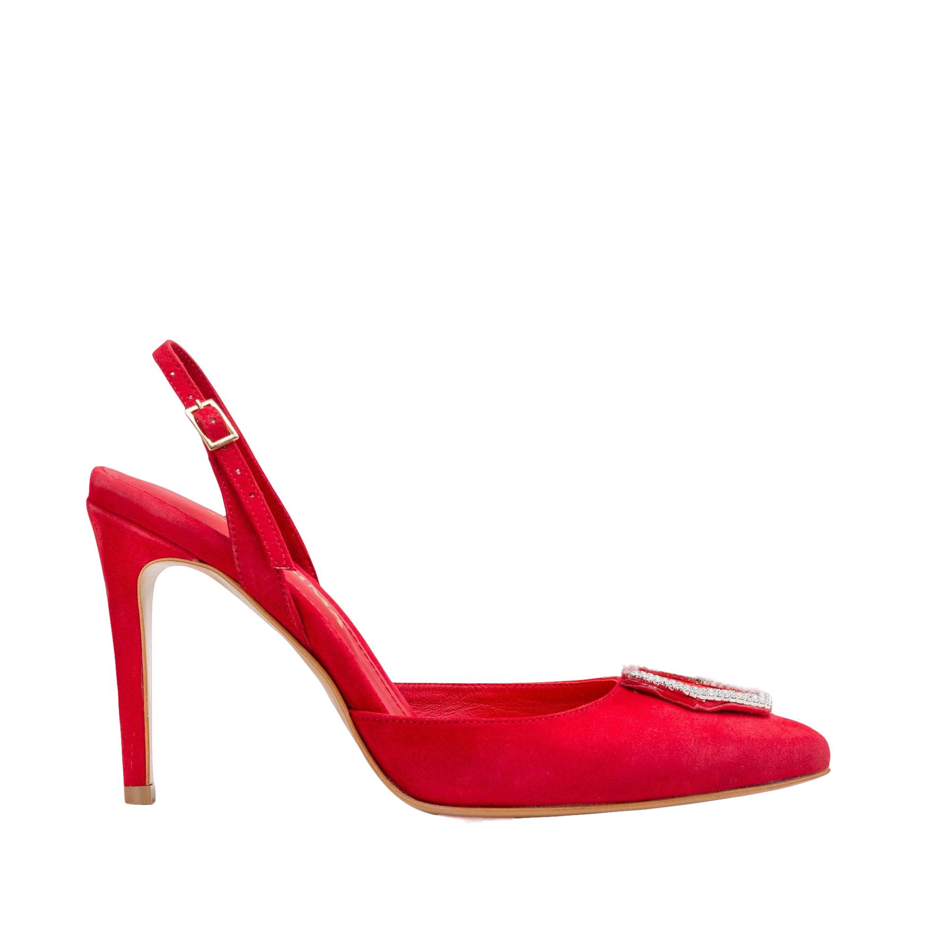 Alice Red Suede and Crystal Buckle Slingback Pumps von Ginissima