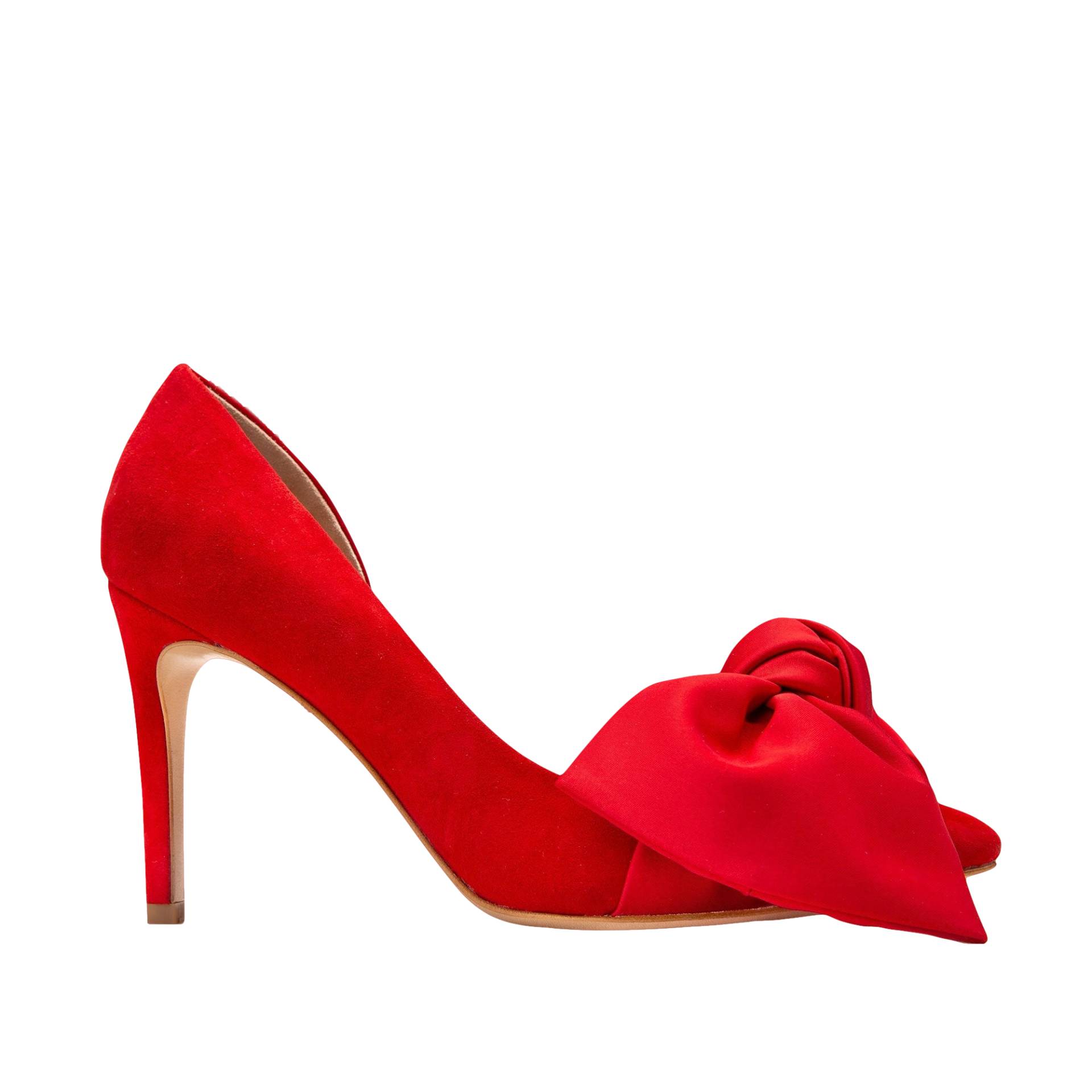 Samantha red suede and oversized red satin bow open sided stiletto von Ginissima