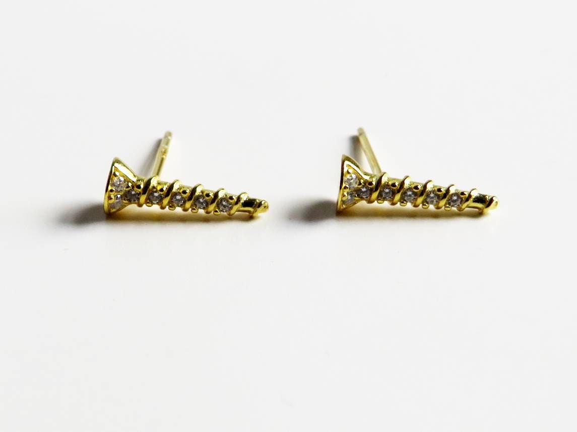 925 Silber Vergoldet Lappenschraube Ohrringe Mit Zirkonen von GiniusaShop