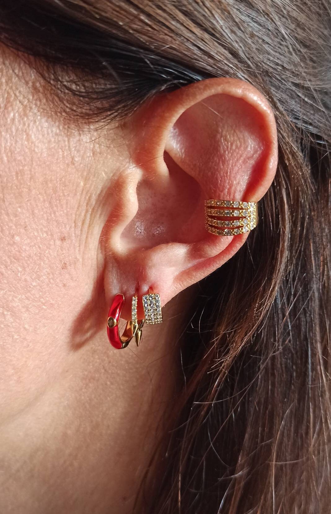 Kleine Creolen-Ohrringe Aus 925 Silber Vergoldet Und Rot Emailliert von GiniusaShop