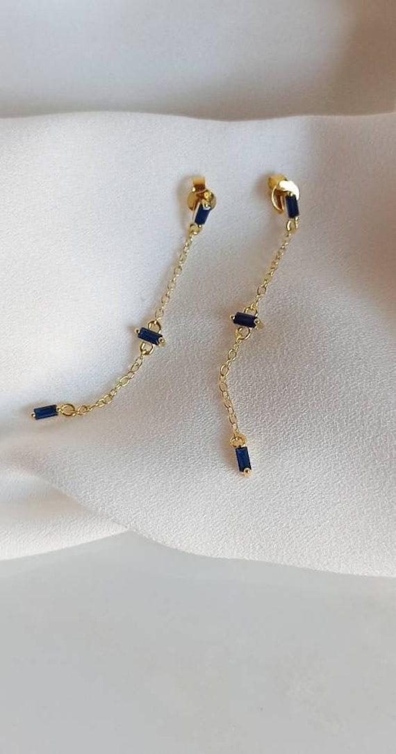Vergoldet 925 Silber Kette Ohrringe Mit Blauen Zirkone von GiniusaShop