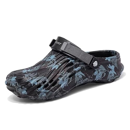 Ginjang Herren Clogs Gartenschuhe Sommer Atmungsaktiv Leicht Waschbar rutschfest Outdoor Hausschuhe mit Verstellbarem Fersenriemen Bequem Freizeitschuhe Schwarz-40 von Ginjang