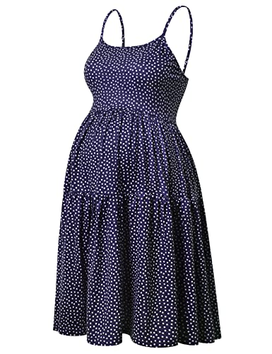 GINKANA Damen Ärmelloses Umstandskleid Verstellbare Träger Sommer Casual Swing Kleid für Alltag oder Babyparty, Marineblau mit weißen Punkten, Groß von GINKANA