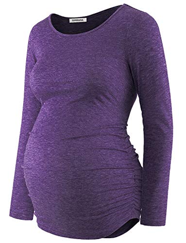 GINKANA Damen Baseball Rundhals Blumen Raglanärmel Umstandsshirt Top Schwangerschaft Shirt - Violett - Groß von Ginkana