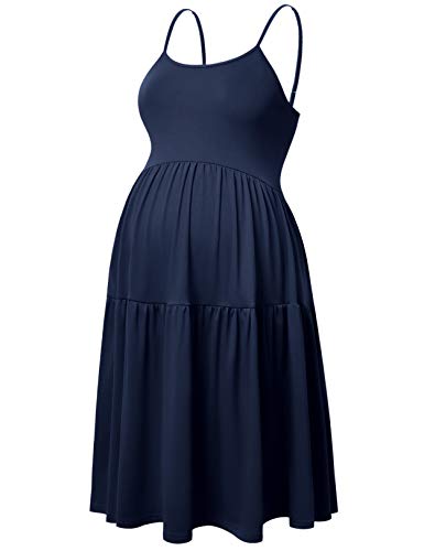 GINKANA Damen ärmelloses Umstandskleid mit verstellbaren Trägern für den Sommer, lässiges Swing-Kleid für das tägliche Tragen oder Babyparty - Blau - Groß von Ginkana