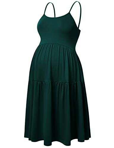 GINKANA Damen ärmelloses Umstandskleid mit verstellbaren Trägern für den Sommer, lässiges Swing-Kleid für das tägliche Tragen oder Babyparty - Grün - Klein von Ginkana