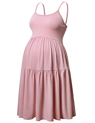 GINKANA Damen ärmelloses Umstandskleid mit verstellbaren Trägern für den Sommer, lässiges Swing-Kleid für das tägliche Tragen oder Babyparty - Pink - Groß von Ginkana