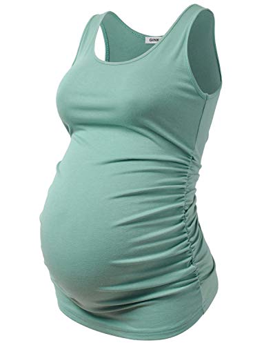 Ginkana Schwangerschafts-Tanktop, ärmellos, Basic Top, Umstandsshirt, gerüschte Kleidung - Grün - Groß von Ginkana
