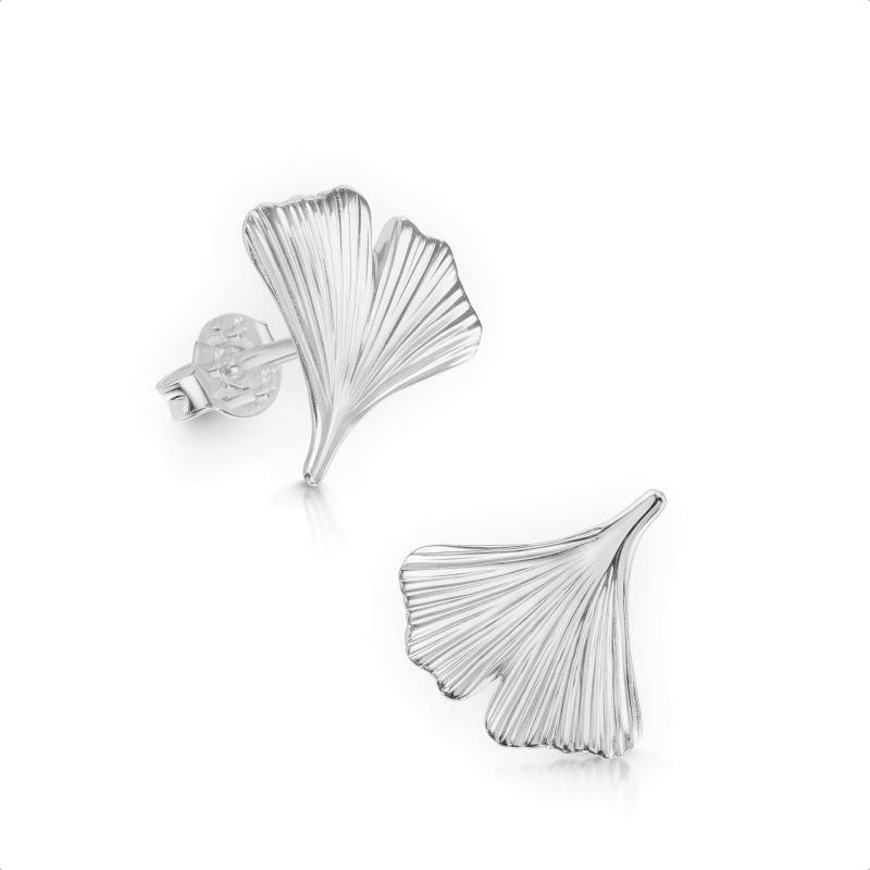 Mini Ohrstecker Ginkgo-Blatt Aus 925 Silber, Mattierte Oberfläche, Handgefertigt in Deutschland von GinkgoSchmuckundmehr