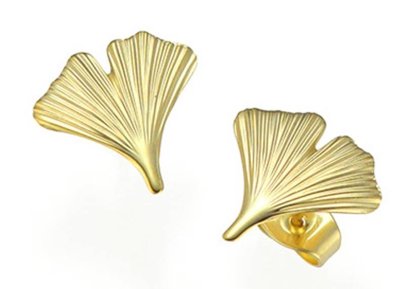 Mini Ohrstecker Ginkgo-Blatt Aus 925 Silber, Vergoldet Mattierte Oberfläche, Handgefertigt in Deutschland von GinkgoSchmuckundmehr