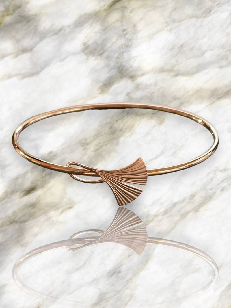Zarter Ginkgo Armreif in Roségold, Handgefertigt Aus 925 Silber Made Germany, Zum Öffnen von GinkgoSchmuckundmehr