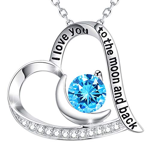 GinoMay Ich liebe dich bis zum Mond und Zurück Halskette Mama Frau Aquamarin Schmuck für ihre Geburtstagsgeschenke März 925 Silber GinoMay Ich liebe dich bis zum Mond und Zurück Halskette Mama Frau Aquamarin Schmuck für ihre Geburtstagsgeschenke März 925 Silber von GinoMay