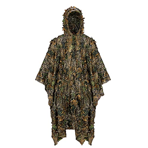 Ginsco 3D-Camouflage-Poncho mit Blattmuster, leicht, Ghillie-Anzug für Herren, Ghillie-Kapuze für die Türkei, Jagd, Vogelbeobachtung, Militärtraining, Outdoor, Airsoft, Wildtierfotografie, Halloween von Ginsco
