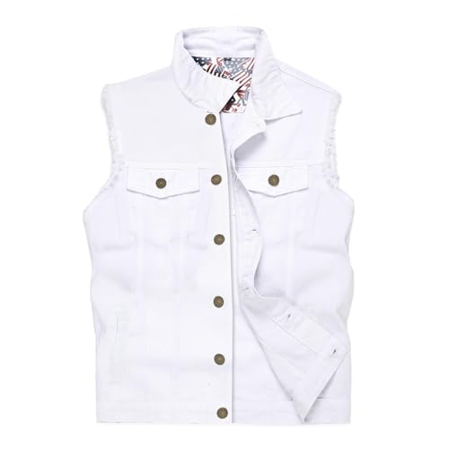 Ginsiom Herren-Denim-Weste, ärmellose Jacke, schmale Passform, Vintage, lässig, zerrissene Sommer-Jean-Weste für Männer, Echtes Weiß, Medium von Ginsiom