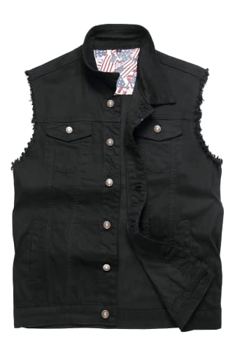 Ginsiom Herren-Denim-Weste, ärmellose Jacke, schmale Passform, Vintage, lässig, zerrissene Sommer-Jeansweste für Herren, 918 Schwarz, L von Ginsiom