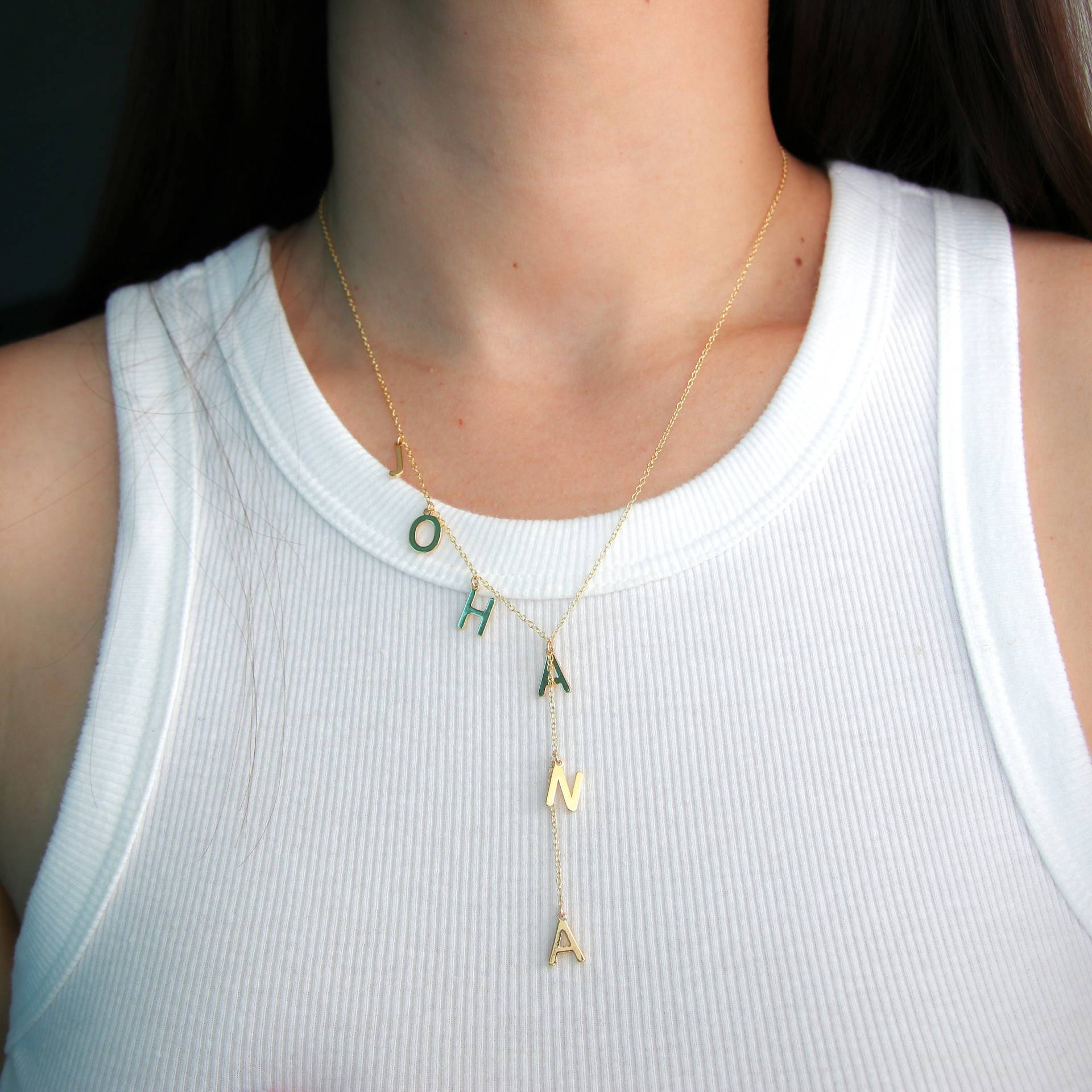 Benutzerdefinierte Name Halskette, Gold Buchstaben Lariat Anfangskette, Personalisierter Schmuck, Geschenk Für Sie, Mama Benutzerdefinierte Name Halskette, Gold Buchstaben Lariat Anfangskette, Personalisierter Schmuck, Geschenk Für Sie, Mama von GinzaFashionsLLC