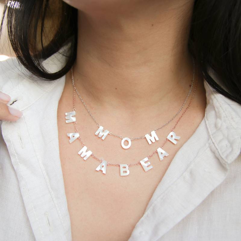 Personalisierte Perlmutt-Anfangshalskette Sterlingsilber-Mama-Halskette von GinzaFashionsLLC