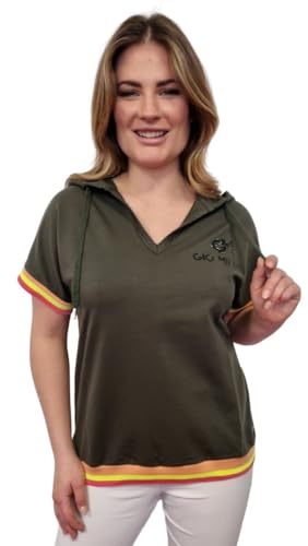 Gio Milano, Kurzarm Sweatshirt mit Kapuze und Label-Details Größe M, Farbe Khaki von Gio Milano