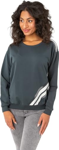 Gio Milano, Sweatshirt mit abgesetzten Streifen und Strassbesatz Größe XL, Farbe Gray von Gio Milano