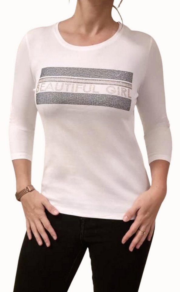 Gio Milano 3/4-Arm-Shirt G29-1115, "beautiful girl" mit Strassbesatz Strassbesatz von Gio Milano