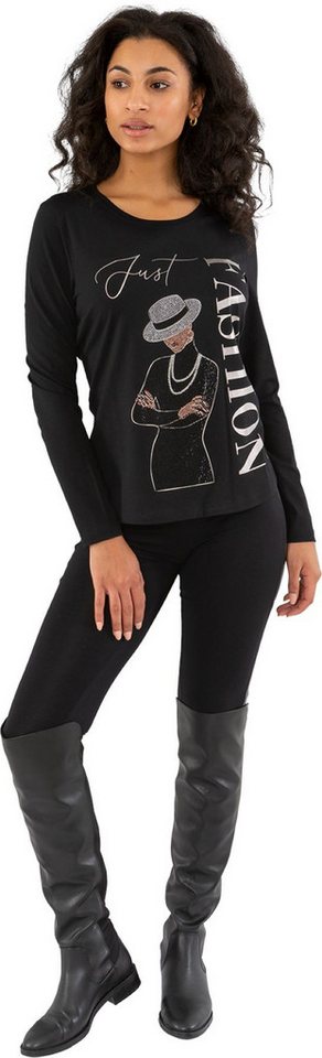 Gio Milano 3/4-Arm-Shirt G29-1117, Shirt "just Fashion" mit Strassbesatz leicht abgerundeter Saum von Gio Milano