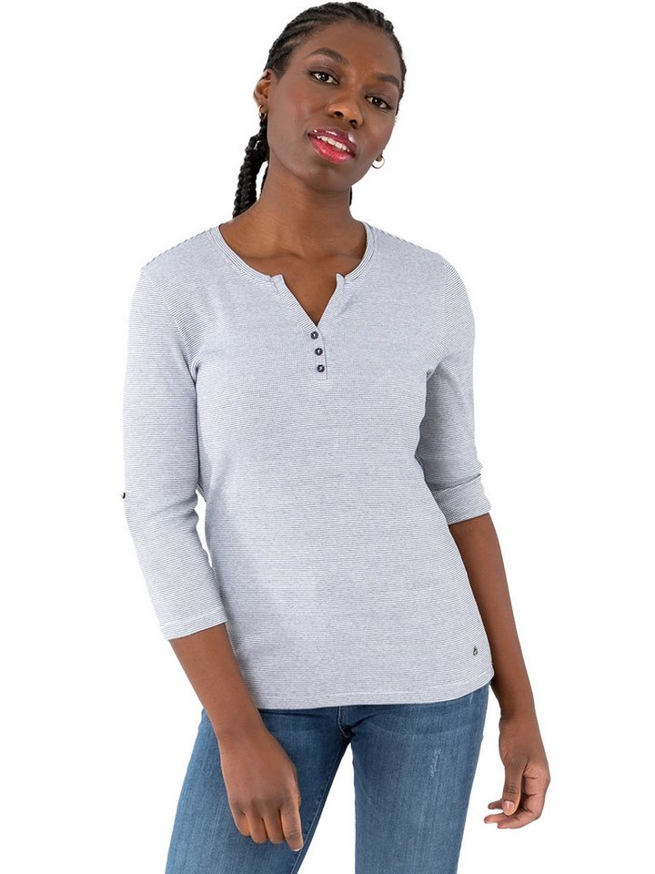 Gio Milano 3/4-Arm-Shirt G31-1101, mit Knopfleiste und in feiner Struktur mit variabel hochkrempelbaren Ärmeln von Gio Milano