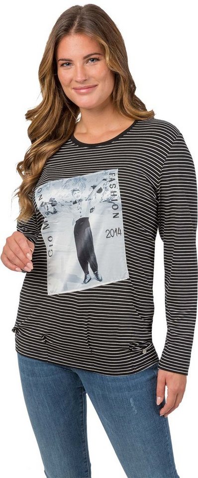 Gio Milano Langarmshirt G23-1212 gestreiftes Langarmshirt mit Frontprint und Strassbesatz von Gio Milano