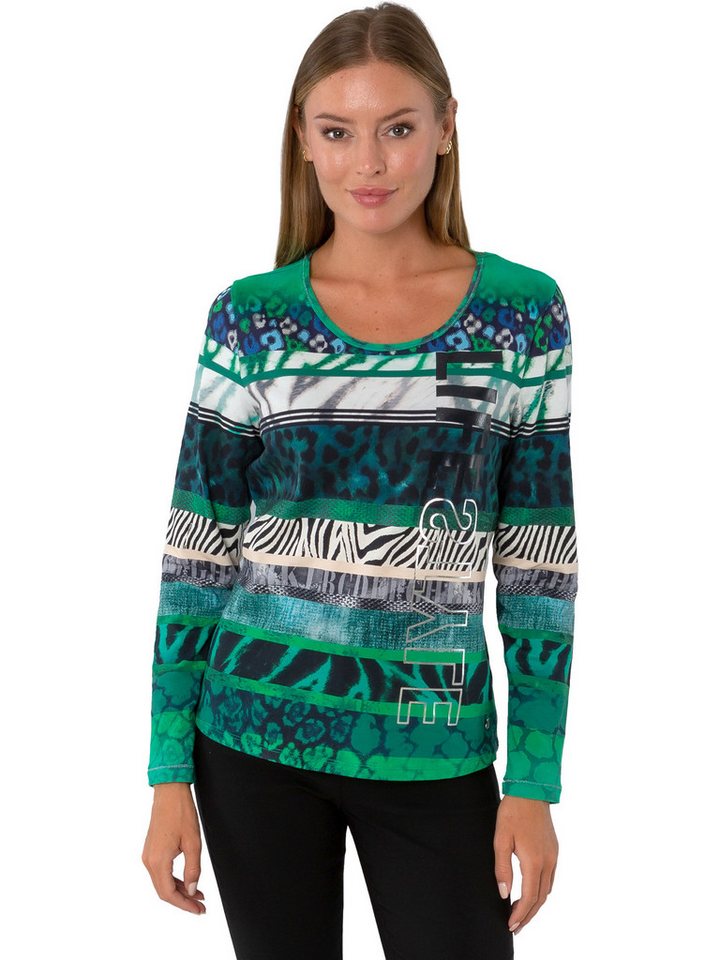 Gio Milano Langarmshirt G29-1105, "lifestyle" mit Animalmuster und Print leicht abgerundeter Saum von Gio Milano