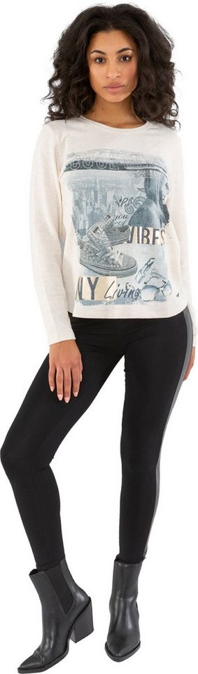 Gio Milano Langarmshirt G29-1109, "cool city" Rundhals mit Strassbesatz Metallicprint Elemente von Gio Milano